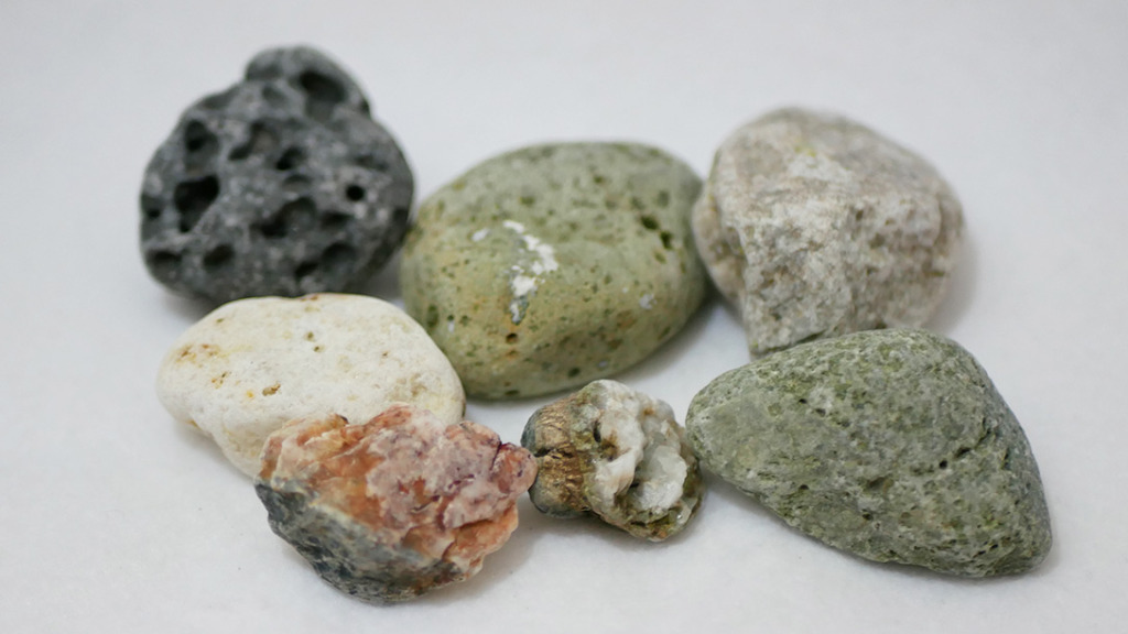 山梨県桂川でひろった個性的な石たち